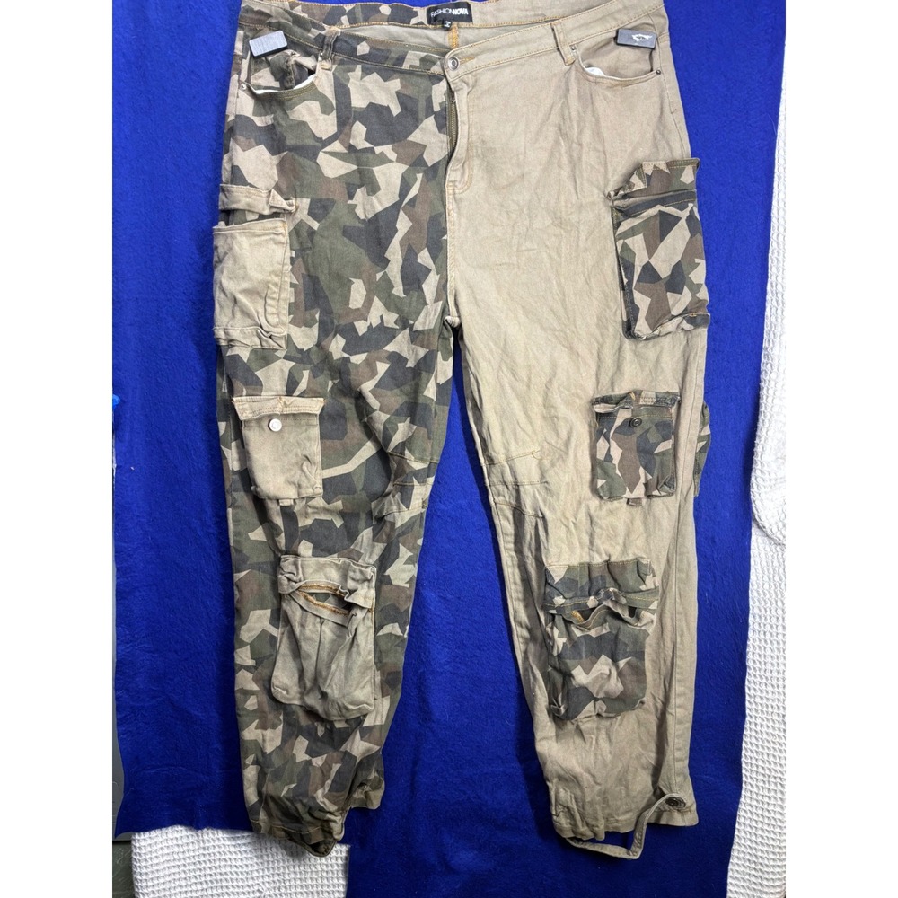 Streetwear Womens Fashion Nova Split Camo Cargo Pants 3X Khaki Green